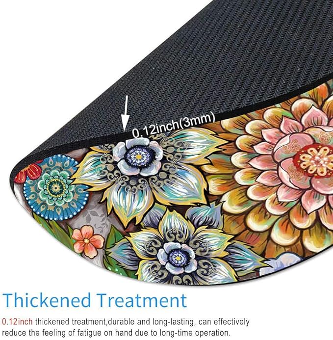 Round Mouse Pad, Boho Floral Mouse Pad, Washable Round Mousepad - Image 3