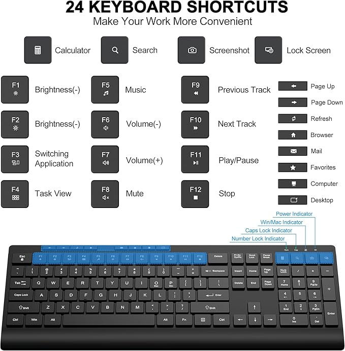Wireless Keyboard and Mouse Combo, Full Size Quiet Key Computer Keyboard and - Image 5