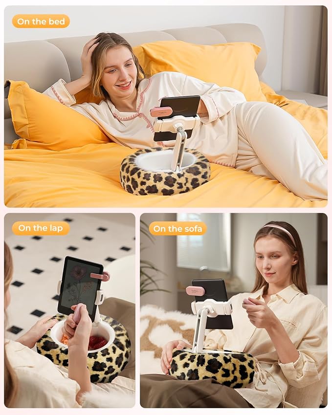 Kindle Pillow Stand with Leopard Print – Soft Tablet Holder with Snack Bowl & - Image 2