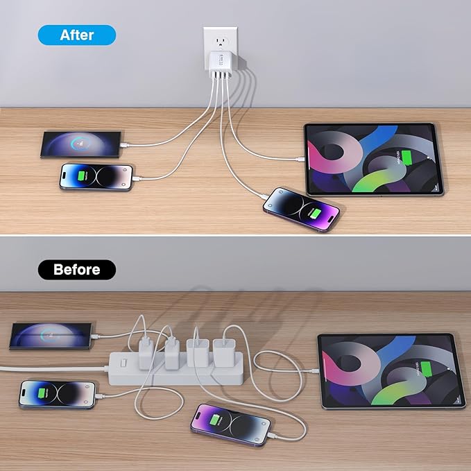 USB C Wall Charger, 40W Fast USB C Charger Block, 4-Port PD+QC Wall Plug Power - Image 6