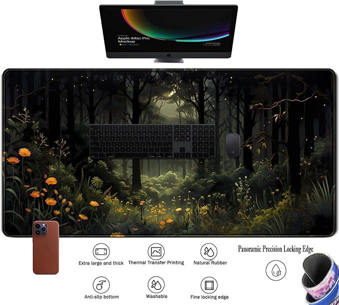 Dark Forest Desk Mat Mouse pad, Big Laptop Computer Keyboard and Mouse Mat - Image 3