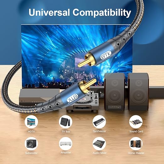 EMK Subwoofer Cable RCA to RCA Audio Cable 24K Gold-Plated Nylon Braided Double - Image 2