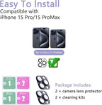2 Pack Camera Lens Protector for iPhone 15 Pro/iPhone 15 Pro Max, AR Tempered - Image 2