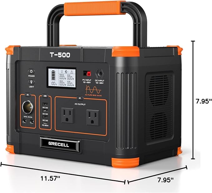 500W Portable Power Station, GRECELL Solar Generator 519Wh Lithium Battery - Image 10
