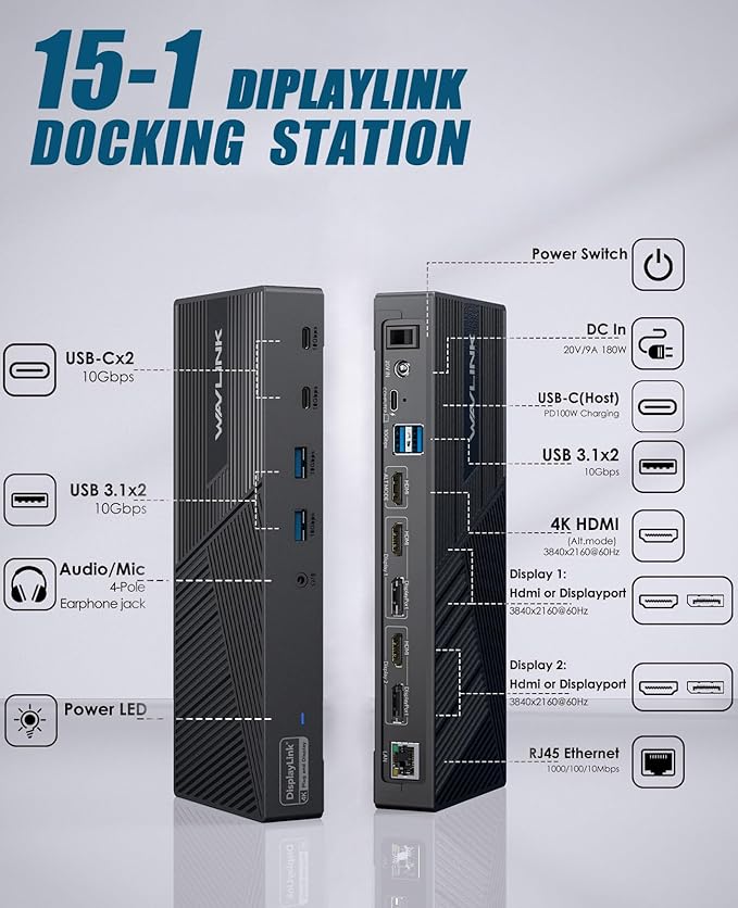 WAVLINK USB-C Triple Monitor Docking Station, 3 * 4K@60Hz - Image 2