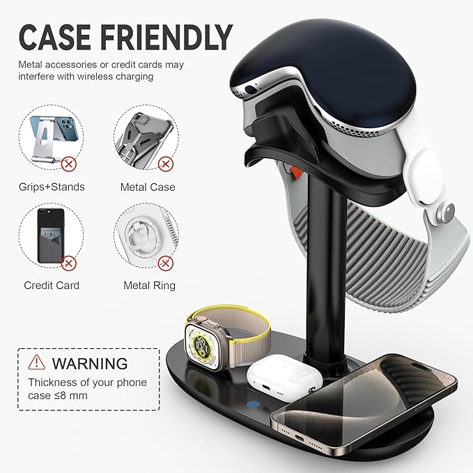 Airpod Max Charger Stand with 15w Wireless Charger, Suguder 4 in 1 Headset - Image 9