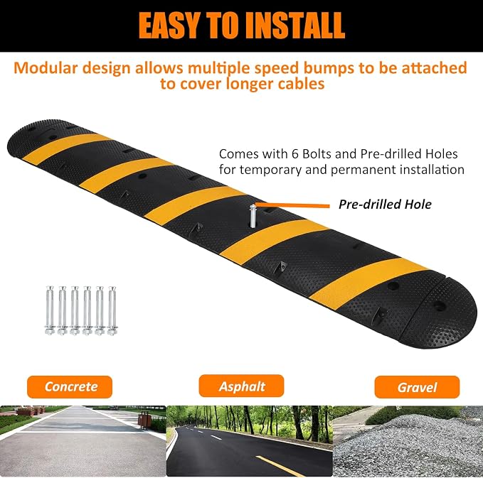 Heavy Duty Speed Bumps for Driveway, 1 Pack 2 Channel Modular Traffic Speed - Image 6