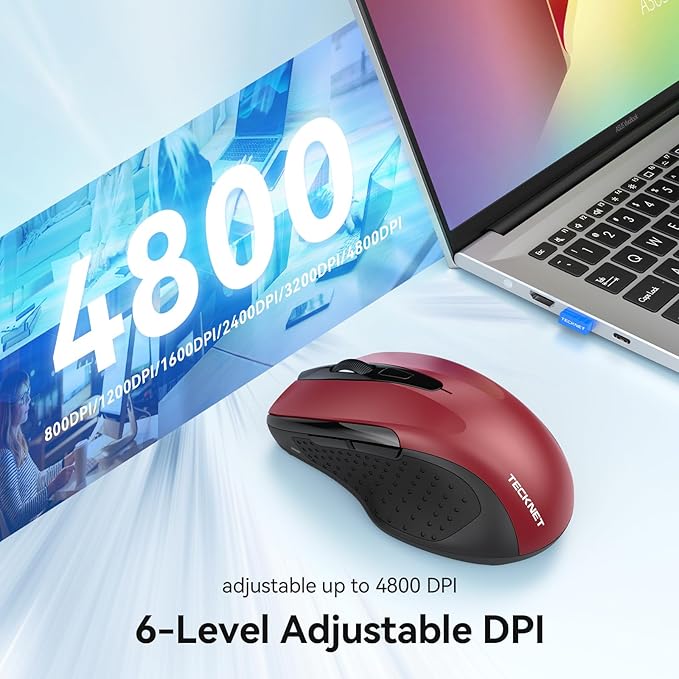 TECKNET Rechargeable Jiggler Wireless Mouse 4800 DPI Silent USB A & Bluetooth - Image 6
