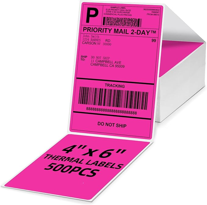 4x6 Thermal Labels, 1 Packs of 500 4x6 Fold Labels Rose Red by OmezizyLabelPrinter