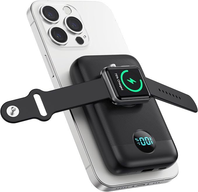 Magnetic Portable Charger 10800mAh, 4-in-1 Wireless Power Bank by Pxwaxpy