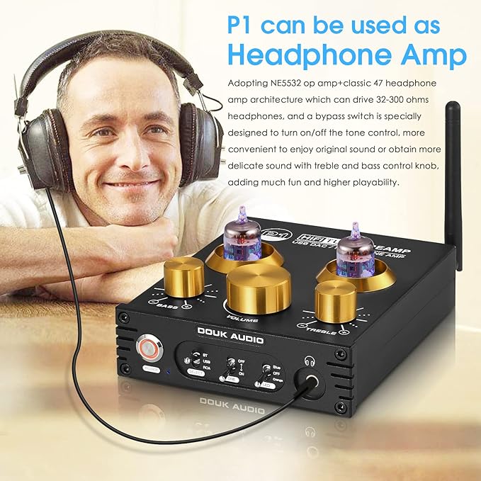 Douk Audio P1 Vacuum Tube Bluetooth Preamplifier, GE5654 Audio Preamp, Hi-Fi - Image 4