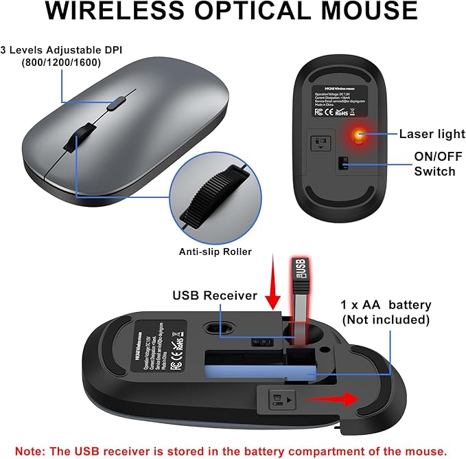 Wireless Keyboard and Mouse Combo, Ultra Slim Design Full Size Keyboard and 3 - Image 5