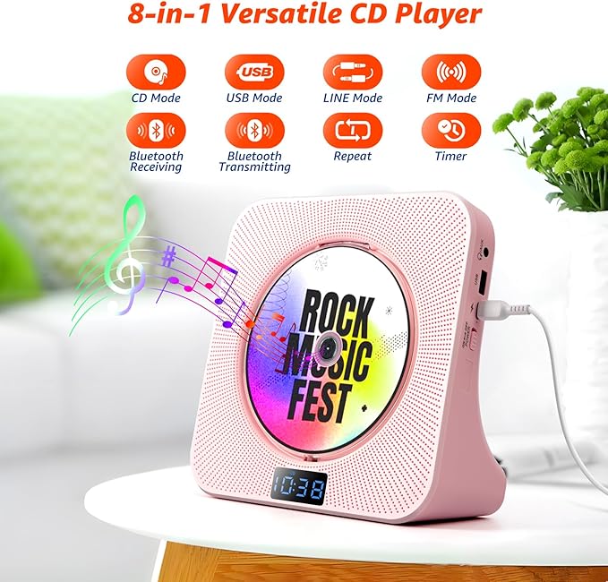 Desktop CD Player with Speakers, ROADOM Bluetooth CD Player with Hi-Fi Stereo - Image 3