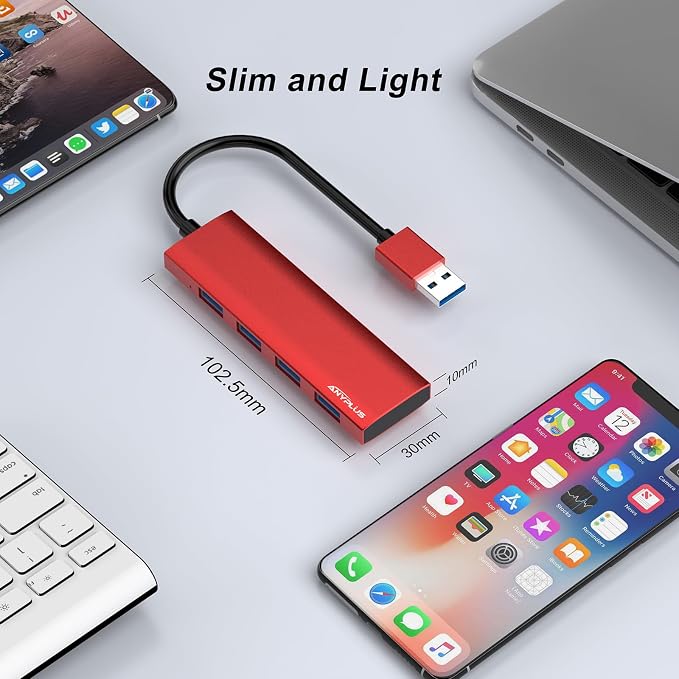 USB Hub, USB 3.0 Hub Aluminum Alloy Ultra Slim USB Splitter, Portable 4 Port - Image 7