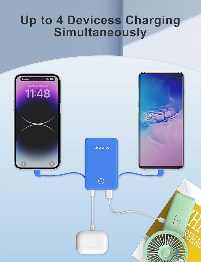 6000mah Ultra Slim Built in Cables Power Bank, Card Size Built in USB C Cords - Image 5