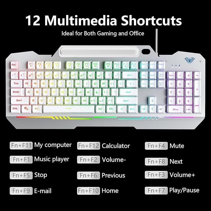 AULA Gaming Keyboard, T102 104 Keys Keyboard and Mouse Combo, USB Wired - Image 7