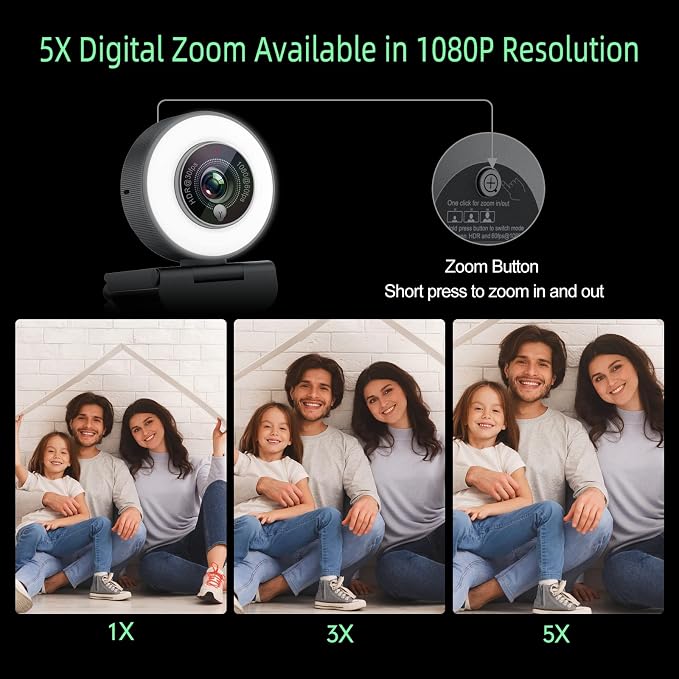 Angetube 1080p Webcam with Ring Light - Image 4