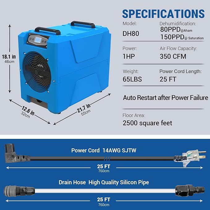 MOUNTO Commercial Dehumidifier, 150 Pint High-Capacity, Includes Pump Drain Hose - Image 5