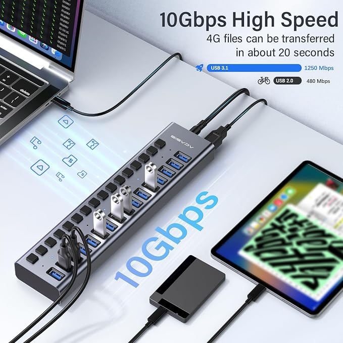 Powered USB 3.1 Hub, ACASIS 16 Ports USB 3.1 Hub - Image 3