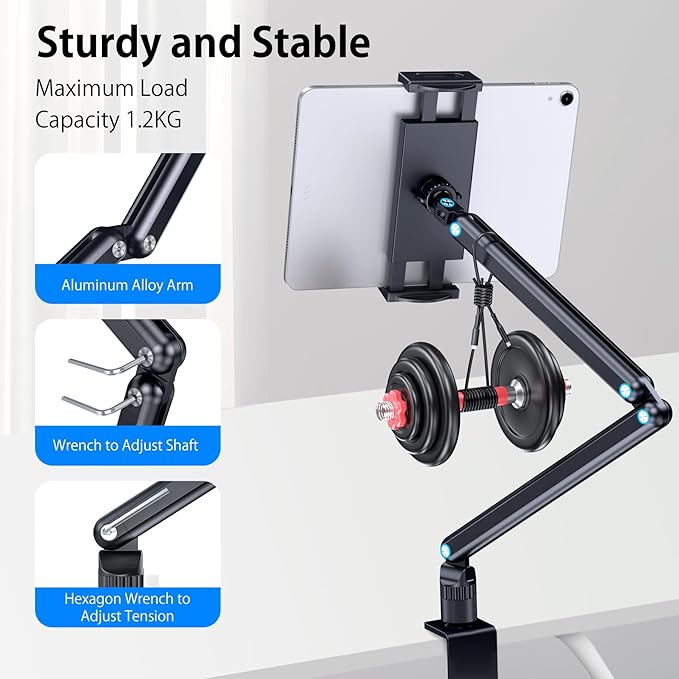 Tablet Stand Holder, Aluminum iPad Desk Mount Bracket, Tablet Arm Mount Holder - Image 4