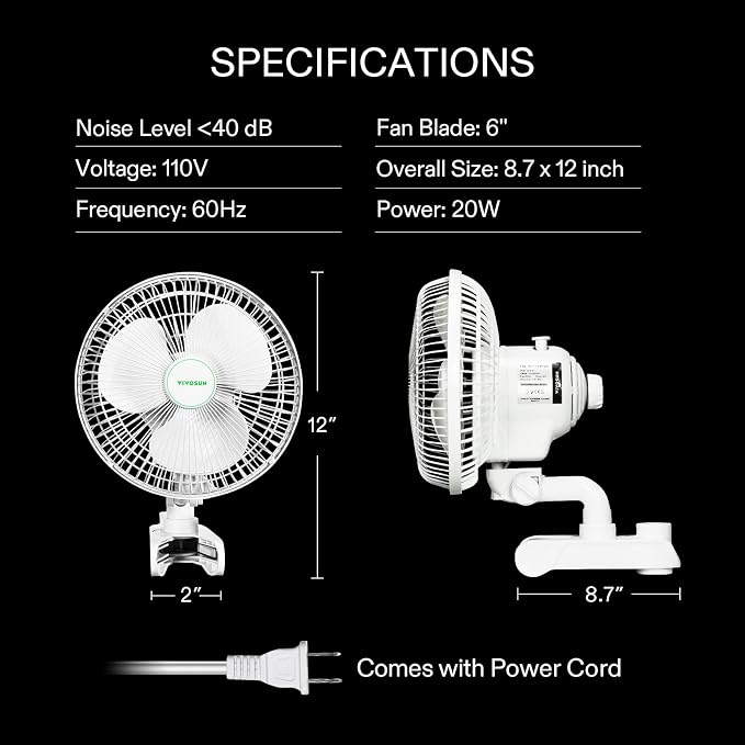 VIVOSUN AeroWave A6 Grow Tent Clip Fan, Patented Portable Auto Oscillating Fan - Image 7