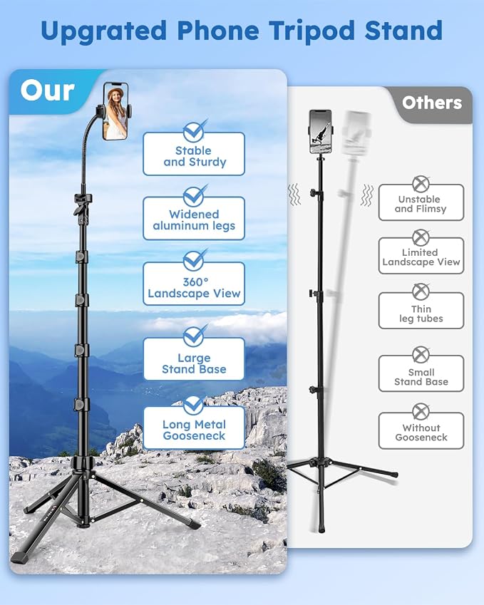 86" Tripod for iPhone, Stable & Tall Phone Tripod - Image 3