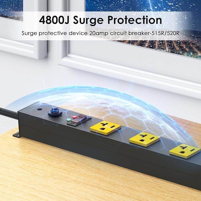 JUNNUJ Long Metal 16 Outlet Power Strip, Heavy Duty Power Strips Surge - Image 5