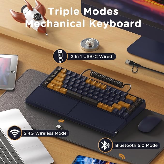 RK ROYAL KLUDGE RKS70 Ergonomic Split Keyboard, Wireless PC Gaming Keyboard - Image 3