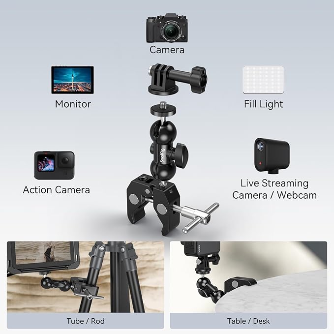 SMALLRIG Super Camera Clamp Mount, Double Ball Head Magic Arm Adapter, - Image 3