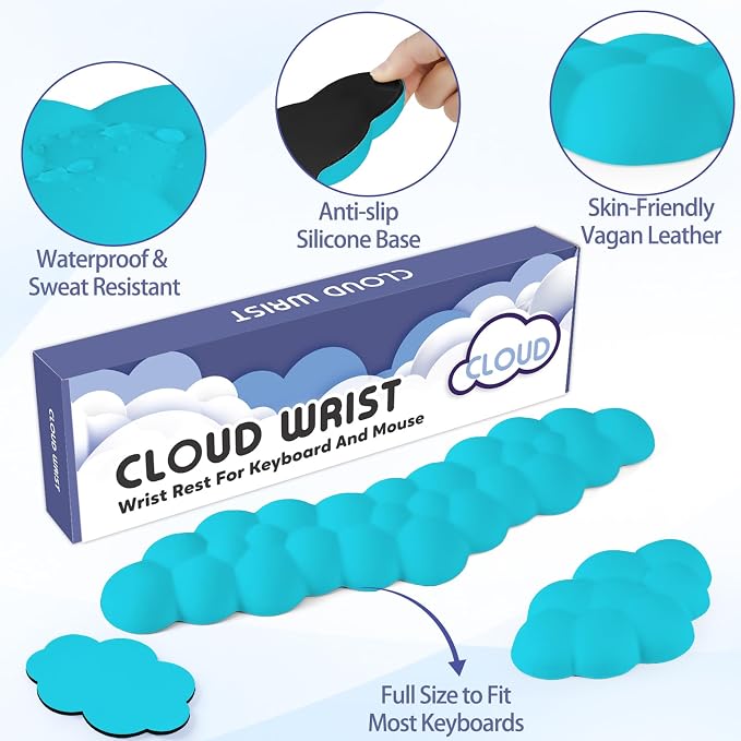 Cloud Wrist Rest for Keyboard and Mouse, Memory Foam PU Leather Keyboard Wrist - Image 4