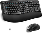 Wireless Keyboard and Mouse Combo, Full Size Wave Keys Ergonomic 2.4G Keyboard by RECCAZR