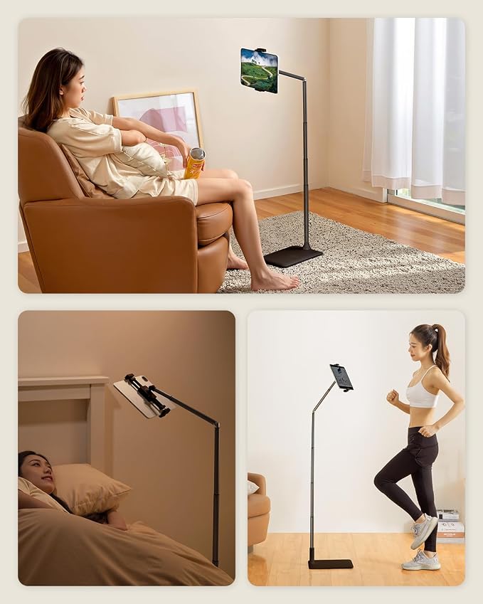Extended Tablet Floor Stand, 360 Rotating Adjustable iPad Floor Holder - Image 2