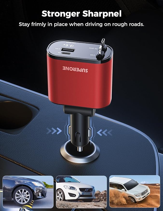 【Upgraded】 SUPERONE Retractable Car Charger 4 in 1, Fast Car Phone Charger - Image 2