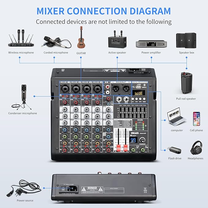 Audio Mixer, 6-Channel Professional DJ Mixer - Image 6