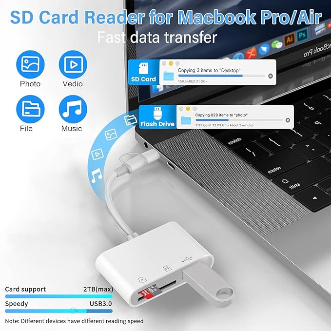 SD Card Reader for iPhone iPad Mac, Lightning & USB-C Dual Interface Memory - Image 5