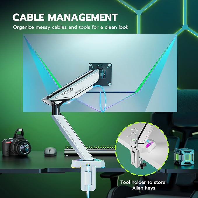 ARES WING RGB Single Monitor Arm Desk Mount - Image 6