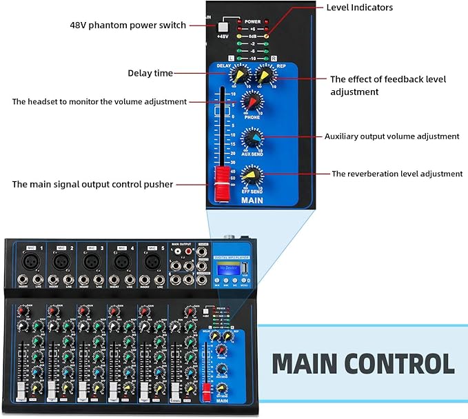 Depusheng HT7 Bluetooth Portable Audio Mixer w/USB DJ Sound Mixing Console MP3 - Image 4