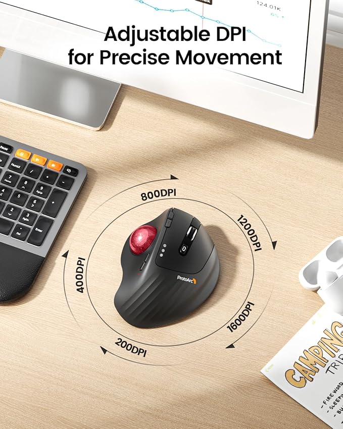 ProtoArc Wireless Trackball Mouse, EM01 NL Ergonomic Bluetooth Rollerball Thumb - Image 5