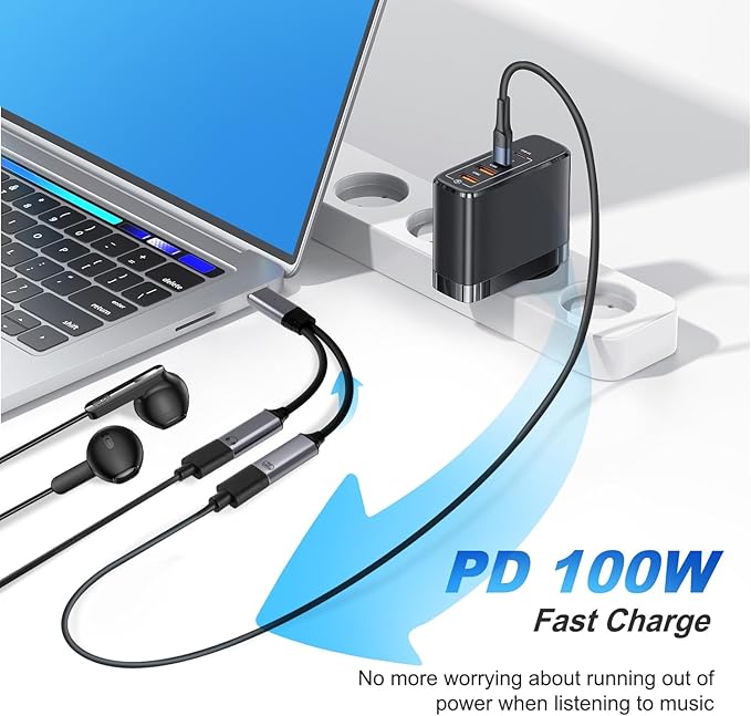 USB C Splitter，2 in 1 USB C Headphone and Charger Adapter Audio Dongle Cable - Image 3