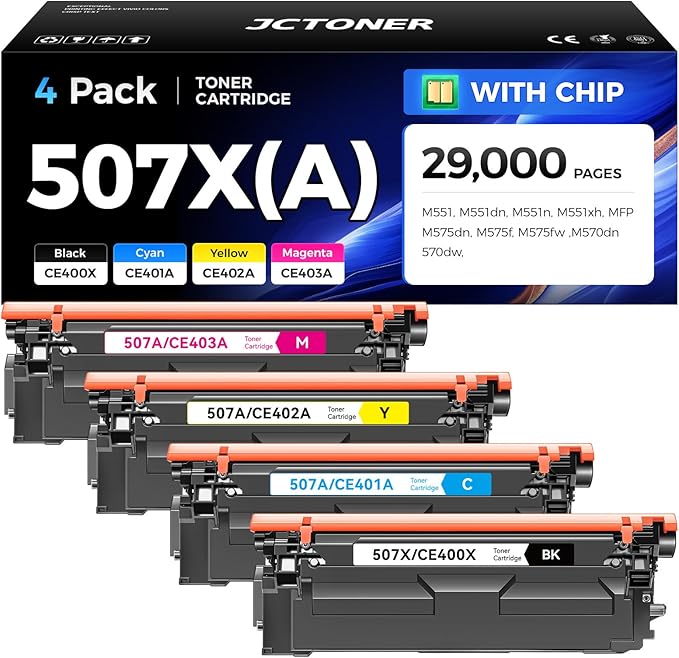 507X 507A Toner Cartridge Set 4-Pack High Yield Replacement by JCTONER