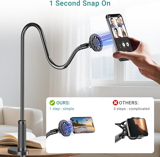 Gooseneck Phone Holder for Bed, Magnetic Cell Phone Stand for iPhone 16 15 14 - Image 7