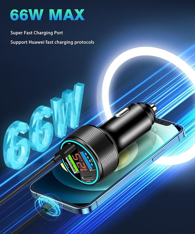 66W USB C Car Charger 4 Port Car Charger Adapter - Image 4