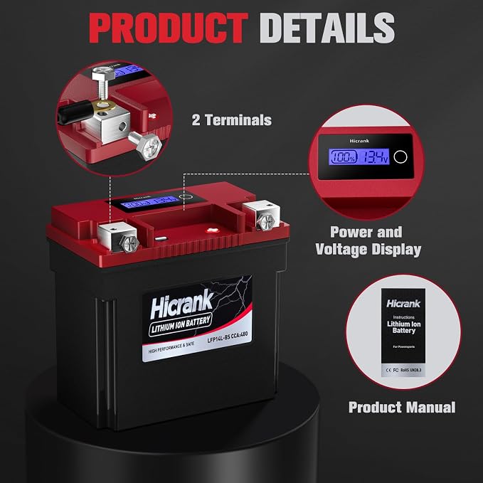 YTX14L-BS Lithium 12V 8Ah 480CCA LiFePO4 Motorcycle Battery, Powersports Battery - Image 3