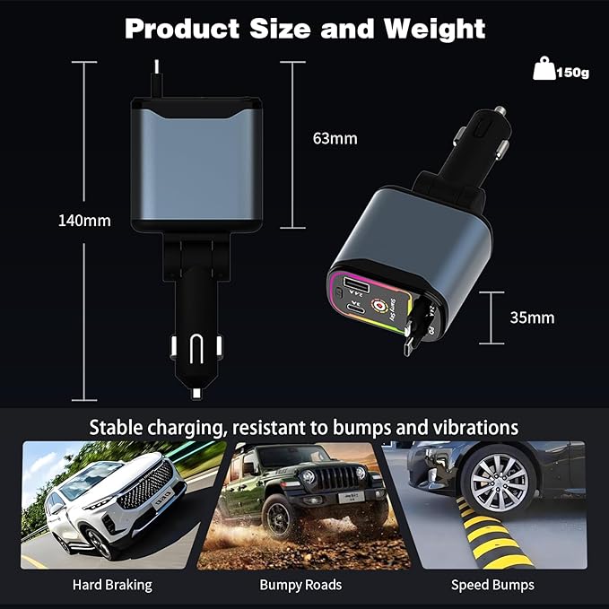 Starlight Retractable Car Charger, 66W Fast Car Chargers Adapter 4 in 1 - Image 6