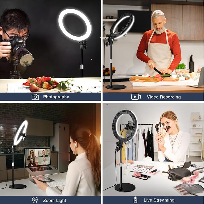 Desk Ring Light with Stand, 10.5'' Selfie Phone Light - Image 2