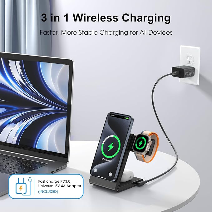3-in-1 Wireless Charging Station, Standard 20W Fast Magnetic Foldable Magsafe - Image 4