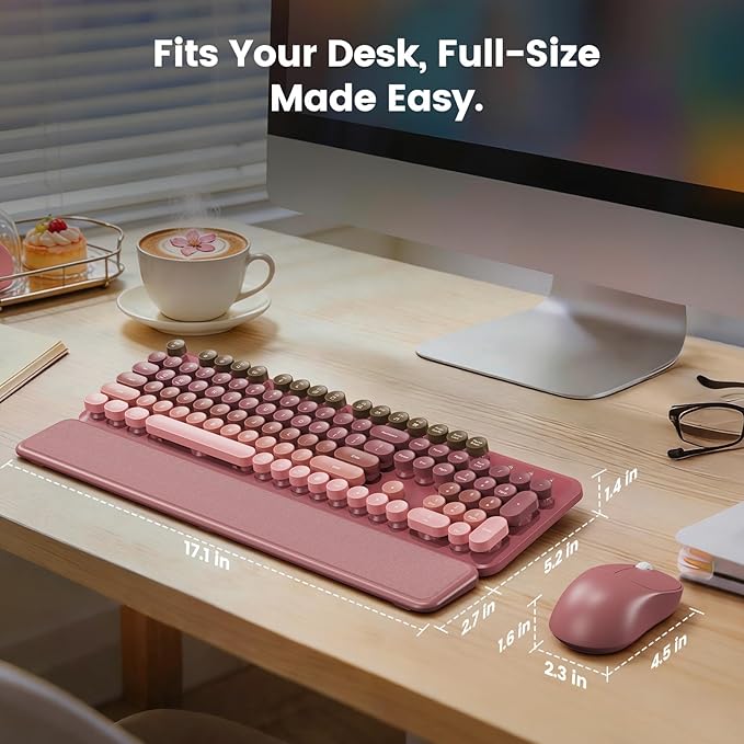Wireless Keyboard and Mouse Combo, Magnetic Soft-Touch Wrist Rest, Round Keycaps - Image 9