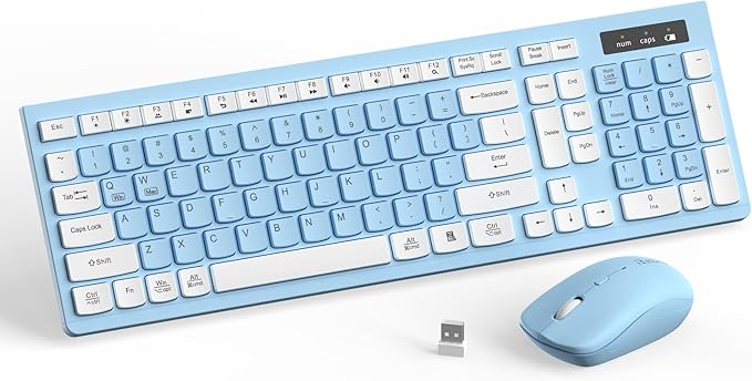 Wireless Keyboard and Mouse Combo, Full-Sized Wireless Keyboard and Adjustable by RECCAZR