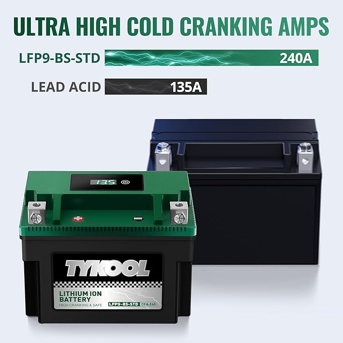 TYKOOL YTX9-BS -STD 240CCA Lithium LiFePO4 Motorcycle Battery, 2X Cranking Amps - Image 6