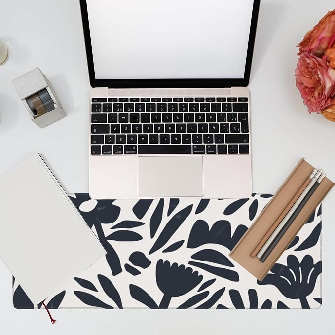 Desk Pad, Hand Drawn Leaves and Flowers Desk Mat, Abstract Plant Large Gaming - Image 7